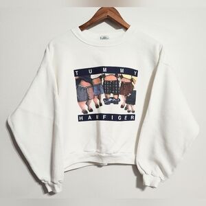 1990s Vintage Graphic Print Sweatshirt Hamwear Tummy Hamfinger Croptop‎